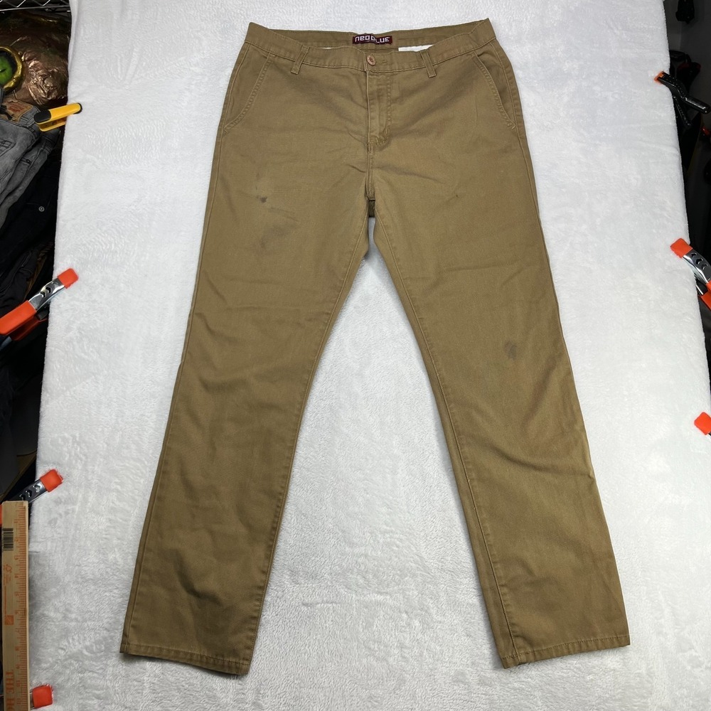 Neo Blue Chino‎ Pants Men's Brown Slash Pockets Flat Front USA Made - 35X31